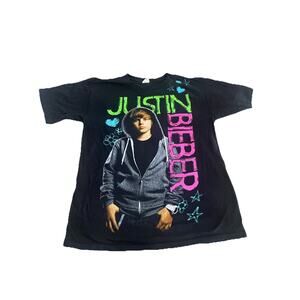 Justin Bieber Shirt Size Small/ Med Black Short Sleeve Tour Y2K